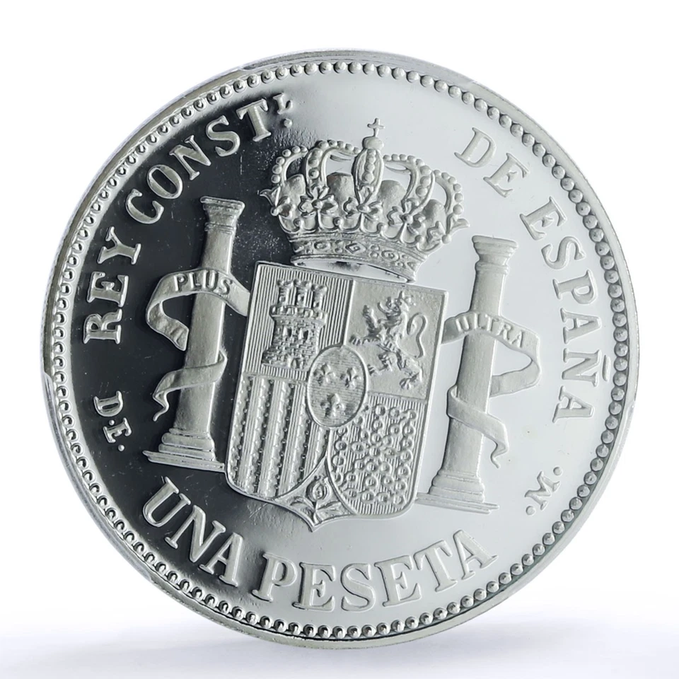 Серебряный жетон Испания Альфонсо XII 1 Peseta Restrike 1876 SP 69 PCGS 2020 - Изображение 2 из 4