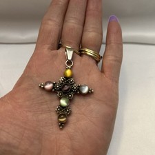 Sterling Silver Multi Color Cat s Eye Cross P...