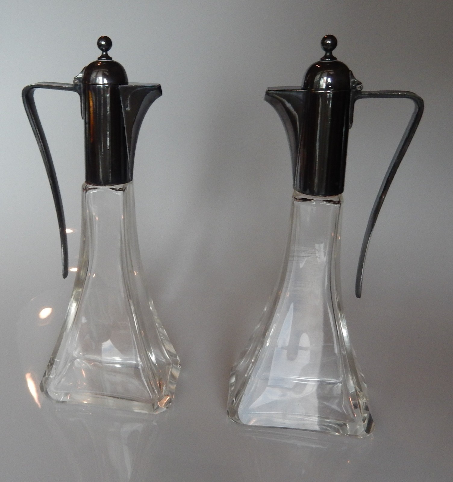Krupp & Berndorf Metalware Factory BMF Glass Silver Plated Set of 2 Cruets