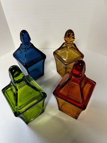 Vintage Viking Glass Tobacco Jar Set of 4 Bluenique Avocado Persimmon Amber