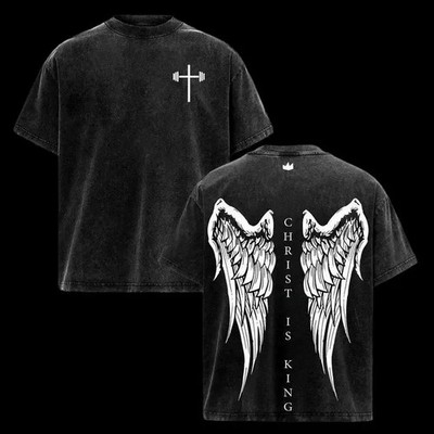 Christ Is King Gothic Angel Graphic T Shirt Streetwear Tee