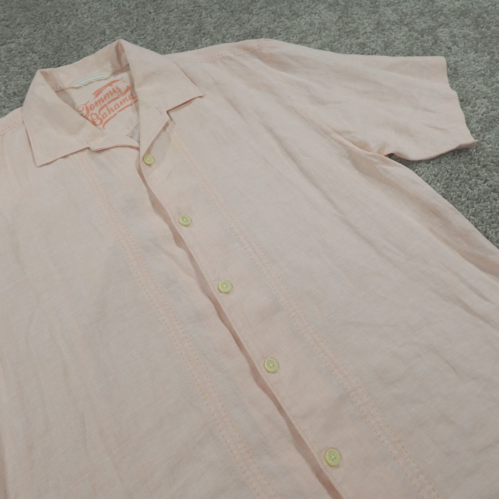Tommy Bahama Shirt Mens Large Button Up Short Sleeve 100% Linen Hawaiian