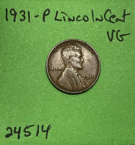 1931-P Lincoln Wheat Cent / Penny 1c Vg Very Good