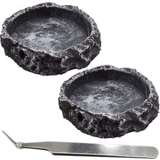2PCS Reptile Water Bowls Reptile Feeder Food Dish with Tongs for Tortoise Liz...
