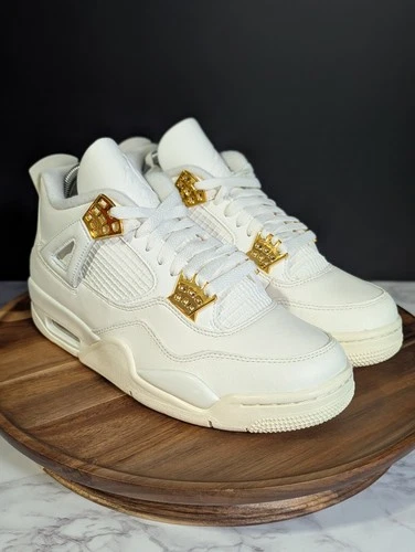 Nike Air Jordan 4 Retro White & Gold Women Basketball Shoes Sneakers AQ9129-170