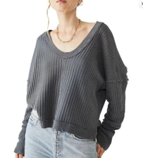 We the Free People Thermal Top Women's Sz XS New Magic Waffle Knit Gray