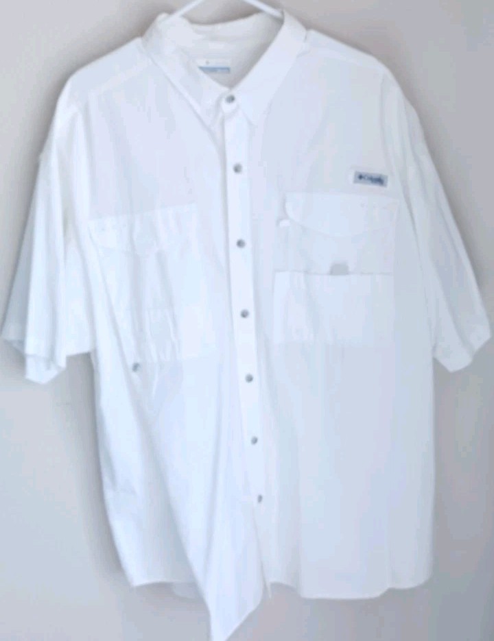 Columbia PFG Shirt Mens 2XT White Vented Fishing Short Sleeve Outdoor Lightweigh