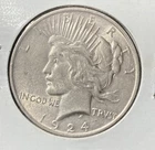 1924-P Peace Silver Dollar $1, 90% silver US Mint coin in Fine+ condition