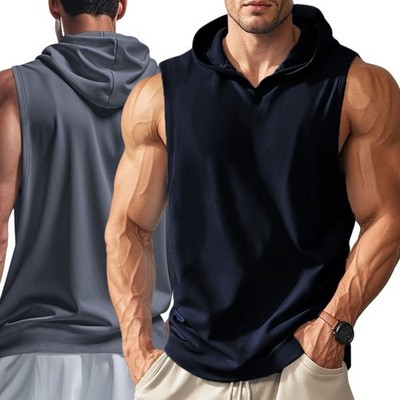 Herren Lockere Passform Kapuze Fitness Tank Top Ärmellos Laufen Training Weste