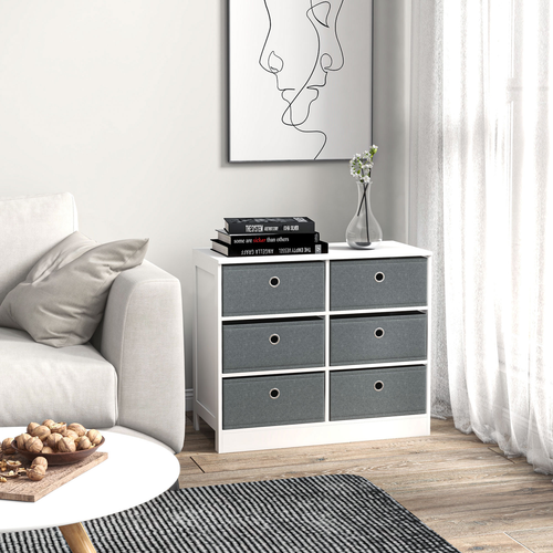 White Fabric Dresser Storage Cabinet with 6 Drawers, 72cm x 35cm x 62cm - Picture 2 of 9