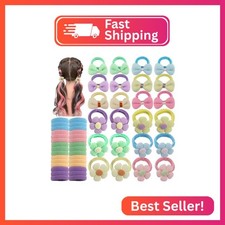 54PCS Girls Hair Ties Bows and Flowers Ponytail Elastic Bands,No Damage Elastic