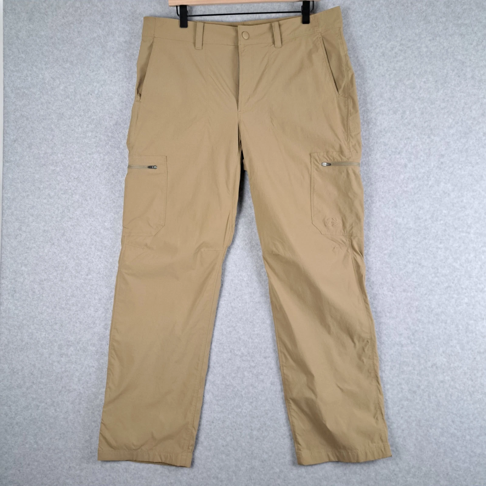 LL Bean Pants Mens 35x30 Insect Shield Cargo Water Resistant Beige Hiking