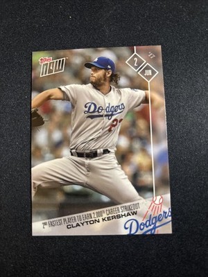 2017 Topps Now 210-Clayton Kershaw-2nd Fastest Player to Earn 2,000th Career K's