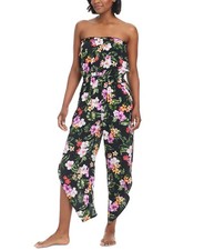 Bar III Womens Floral-Print Tulip-Hem Romper Cover-Up Black Multi L