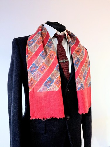 Men's Vintage Paisley Scarf, Gents 60's Wool Multicoloured Scarf Opera Cravat - Picture 2 of 9