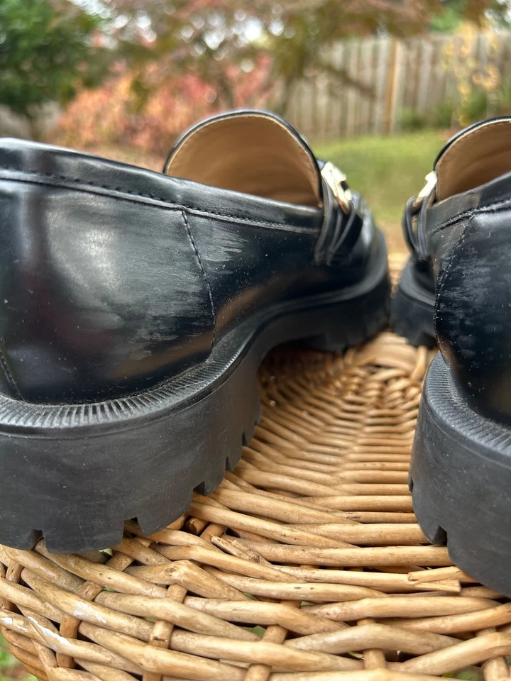 Women's ZARA Black Patent Chunky Lug Sole Buckle Loafers Shoes 6.5 - Image 4 of 4