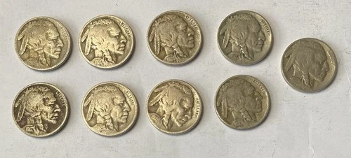 Lot of (9) Early Date Buffalo Nickels - 1915-1929