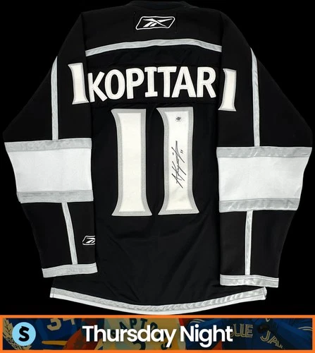ANZE KOPITAR SIGNED AUTO REEBOK REPLICA JERSEY HOCKEY EAST COAST STICKER
