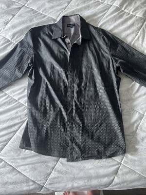 ROBERT GRAHAM Shirt Grey Button Down Front Embroidered Striped Men Size XL