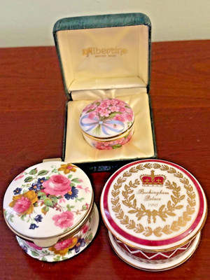 Lot of 3 Vintage English Porcelain Trinket Boxes Ayshford, Albertine, Buckingham