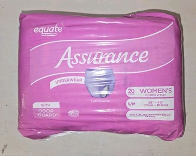 New Equate 20 Count Assurance Women's Underwear Size S/M Max Absorb & Odor Guard