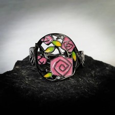 Rose Flower Garden Hand Paint 925 Sterling Silver Fashion Ring sz 6-10