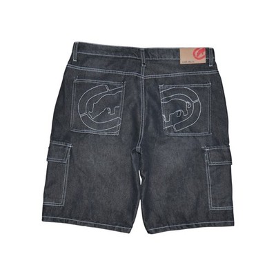 NEW ECKO UNLTD Size 34 Denim Cargo Shorts Black Rinse Rhino Embroidered Vintage