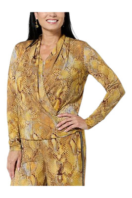 IMAN Global Chic Runway Jersey Crossover Knit Top Gold