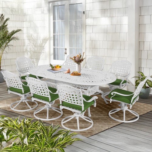 Set da pranzo patio 9 pezzi set mobili da esterno con grande tavolo ovale 8 sedie girevoli - Foto 38 di 45