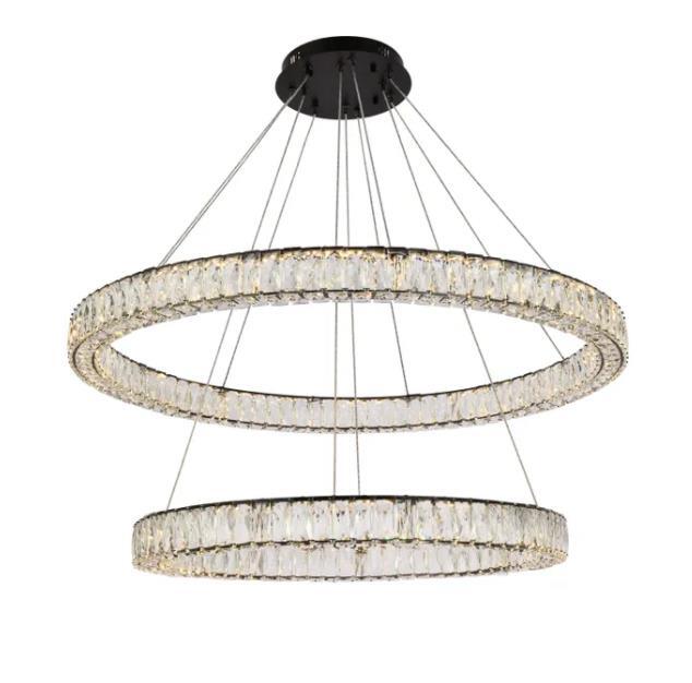 42-Inch Large Black Crystal Chandelier for Foyer Living or Dining Room Lighting