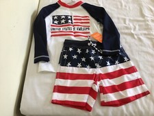 NWT Gymboree Boys July 4th Swimsuit Rash Guard Swim trunk Set Toddler