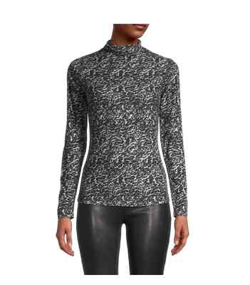 Women s M Saks Fifth Avenue Mock Turtle Neck Long Sleeve Top Gray Leopard