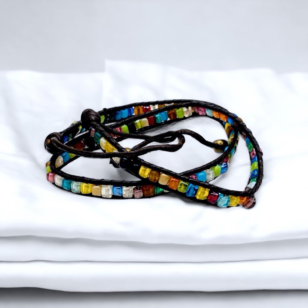 Wrap Bracelet Java Beaded Recycled Sea Glass Bead… - image 12