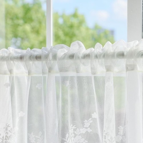 Vintage Embroidered Sheer Lace Window Curtain Kitchen Valance Cafe Tiers Bedroom - Picture 9 of 67