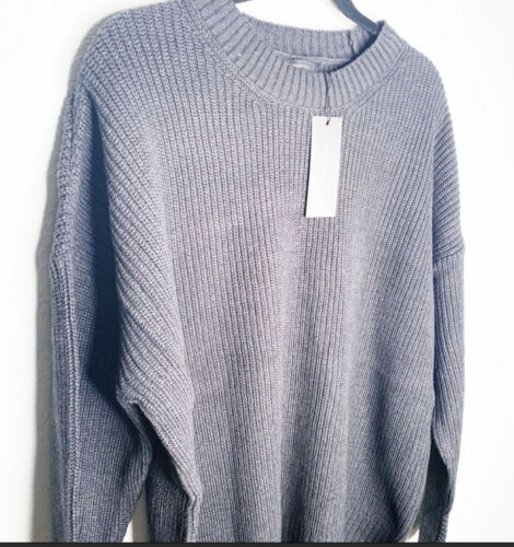 BCBGMAXAZRIA Rib Knit Chunky Cozy Sweater Large Dolman Sleeve New Black Charcoal - Picture 3 of 7