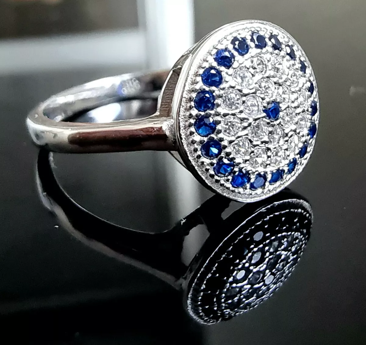 Blue White Cubic Zirconia Crystals Evil Eye Protection Ring 925