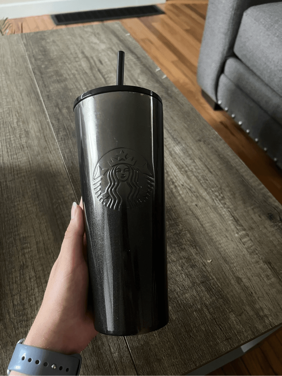 Starbucks 24 oz Cold Cup Straw Black Glitter Ombre Holiday 2019 Stainless  Steel