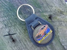 AMC AMX JAVELIN GOLD LEATHER KEY FOB AMERICAN MOTORS STUNNING KEY HOLDER NOS!