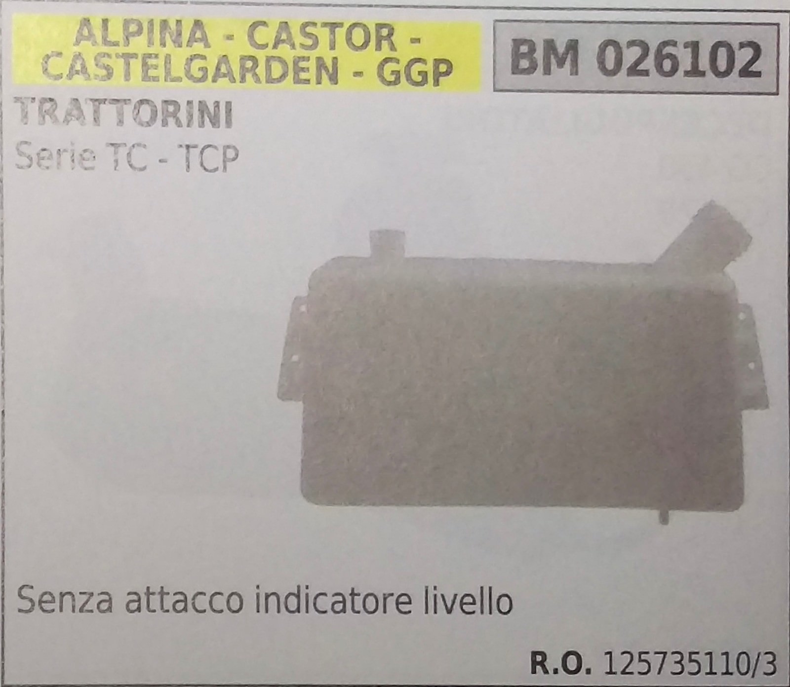 Serbatoio GGP Castelgarden Alpina TC TCP 102 122 | Offerta Ricambio