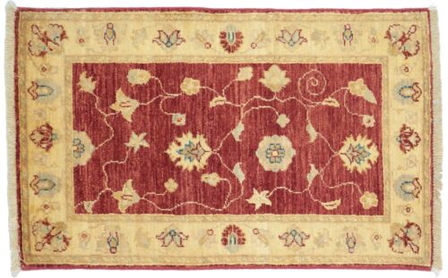 Afghan Chobi Ziegler Carpet 60x90 Handknotted Red Floral Orient Short Pile e - Picture 1 of 7