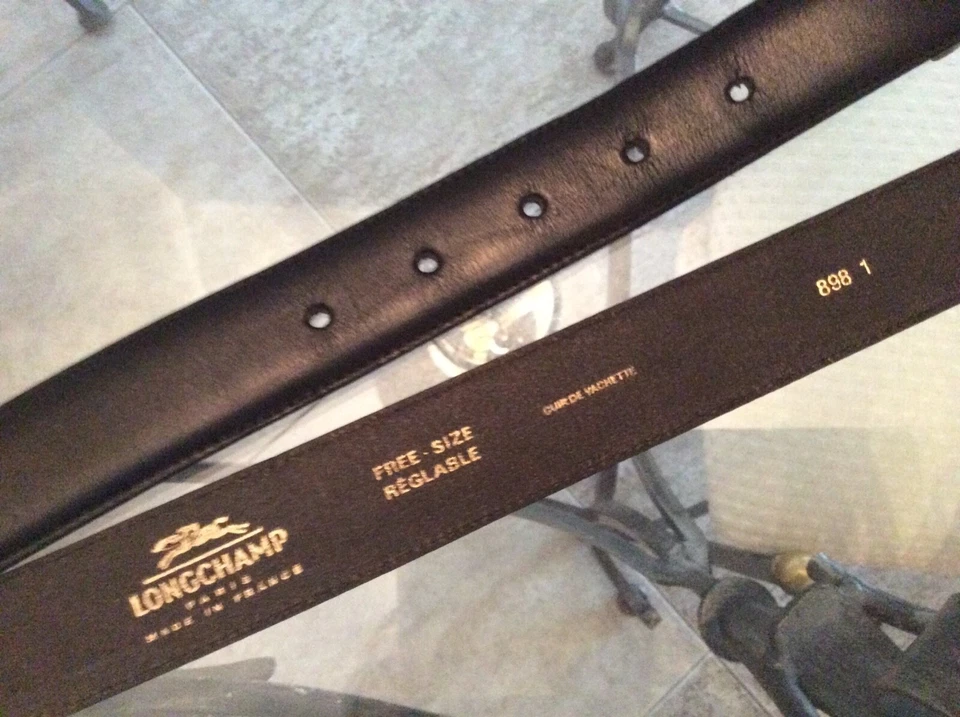 LONGCHAMP PARIS Mens CUIR DE VACHETTE Belt Sz Free Size Black FRANCE Brass Buckl — 第 4/4 张图片