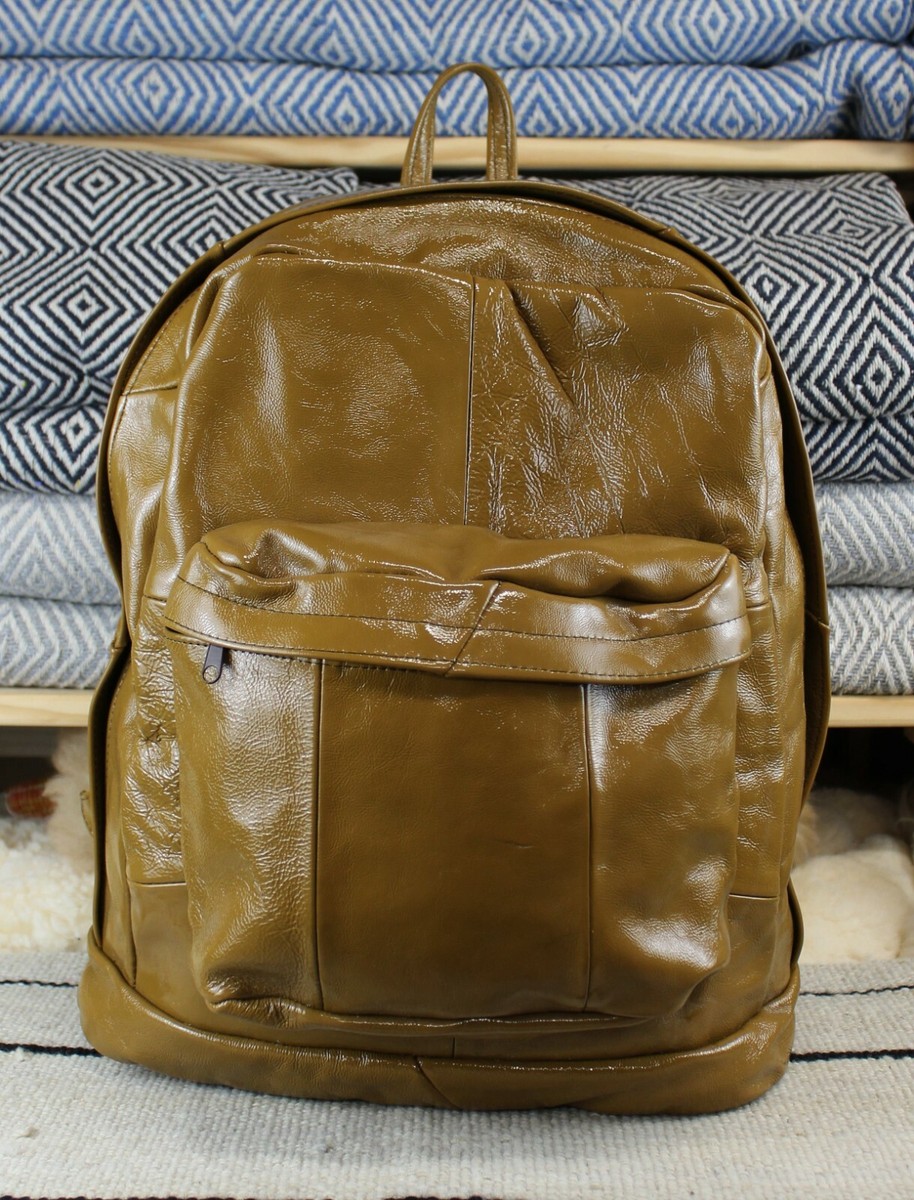 One of a Kind Shiny Leather Camel Brown Backpack Artisan  display picture 3