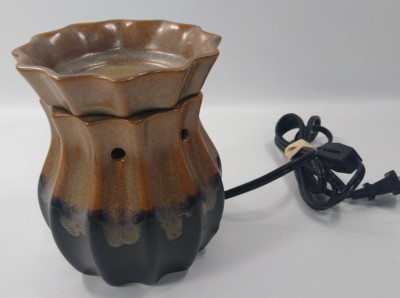 Scentsy Ria Full-Sized Wax Warmer Brown Gold Black Iridescent Drip Glaze Retired