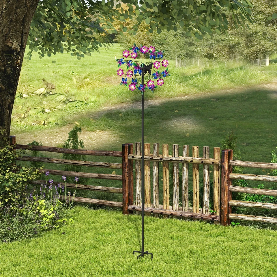 Molino de viento de metal de 79" decoración de arte de jardín hilandero de viento patio cinético escultura colorida Foto 3 de 4