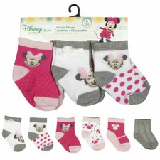 Disney Minnie Mouse 6 Pair Socks Set, Baby Girls Ages 6-12 Months NEW