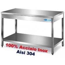 Tavolo In Acciaio Inox 100% AISI 304 cm140x70x85/90h Banco Lavoro Professionale