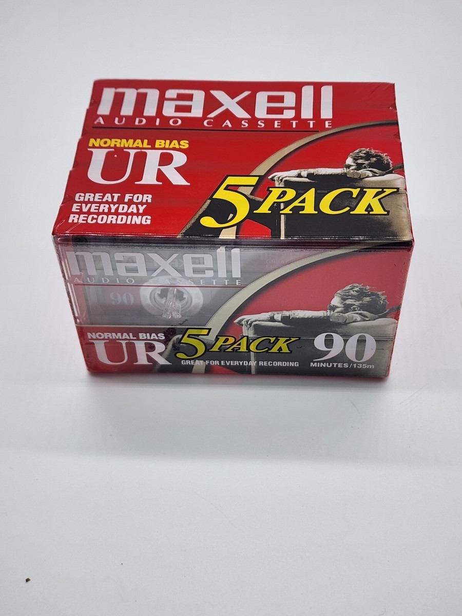 Cassette Audio Vierge Lot De 5 Cassettes Audio Maxell UR-90 - 90 Minutes (45 Min Par Face), Polarisation Normale - Avec étuis De Protection - Idéal Enregistrement Musique Ou Voix Support Musique