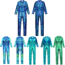 Girls Jumpsuit Leotard Costume One-piece Bodysuit Long Sleeve Mock Neck Cosplay