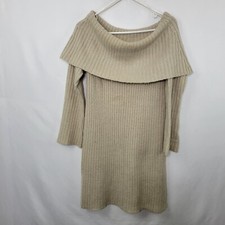 RD Style Beige Tan Ribbed Knit Long Sleeve Sweater Dress Women's Size Small