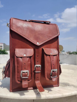 Leder Dunkelbraun Rucksack Backpack Vintage Laptop Echt Messenger Bag